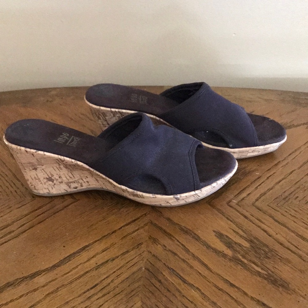 Brown Open toe Slip on Mule Cork Platform Wedge  Size 6 1/2 M